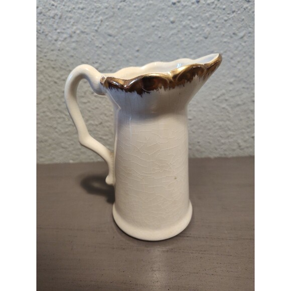 Vintage Monticello 5" Souvenir Pitcher Blue Transferware Gold Trim Crackle Glaze - Picture 6 of 10